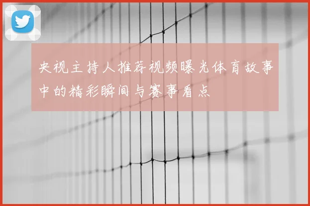 央视主持人推荐视频曝光体育故事中的精彩瞬间与赛事看点